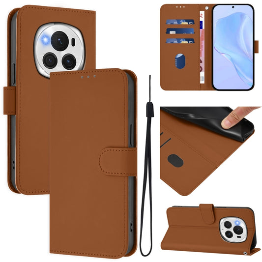 For Honor Magic6 Pro Skin Feel Solid Color Leather Phone Case with Lanyard(Brown) - Honor Cases by PMC Jewellery | Online Shopping South Africa | PMC Jewellery | Buy Now Pay Later Mobicred