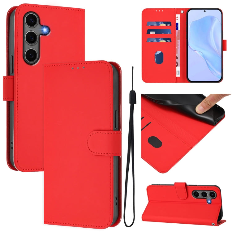 For Samsung Galaxy S25+ 5G Skin Feel Solid Color Leather Phone Case with Lanyard(Red) - Galaxy S25+ 5G Cases by PMC Jewellery | Online Shopping South Africa | PMC Jewellery | Buy Now Pay Later Mobicred