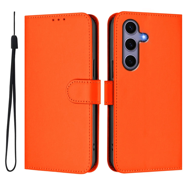 For Samsung Galaxy S25 5G Skin Feel Solid Color Leather Phone Case with Lanyard(Orange) - Galaxy S25 5G Cases by PMC Jewellery | Online Shopping South Africa | PMC Jewellery | Buy Now Pay Later Mobicred