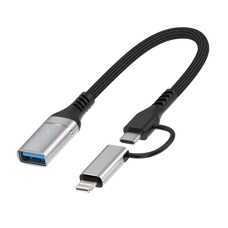 ADS-619 2 in 1 Type-C and 8 Pin to USB 3.0 OTG Adapter(Silver) - OTG Adapter by PMC Jewellery | Online Shopping South Africa | PMC Jewellery | Buy Now Pay Later Mobicred