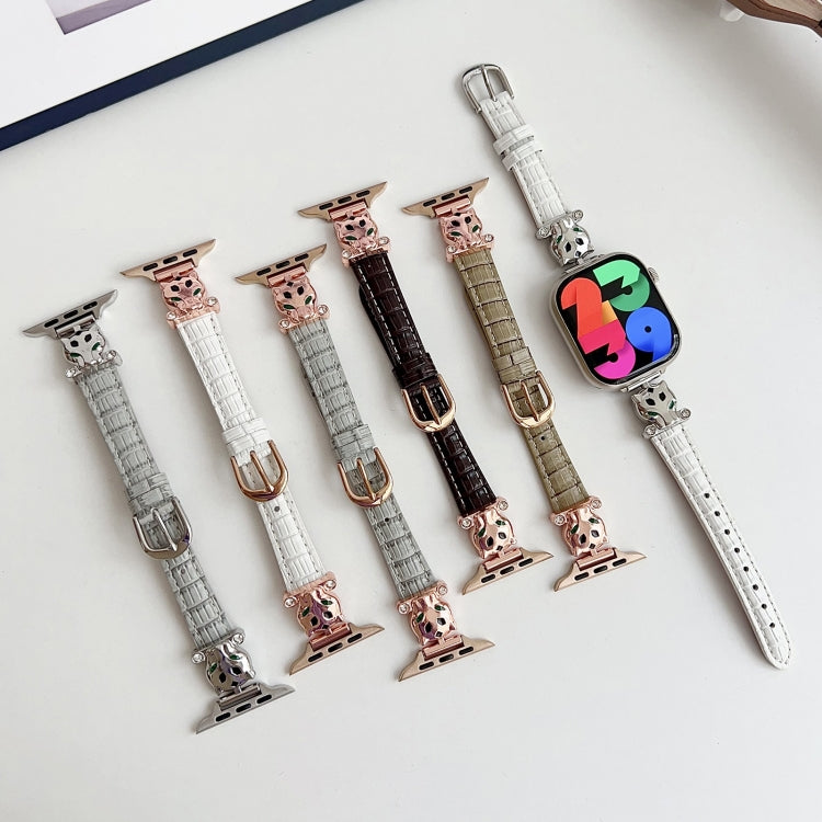 For Apple Watch 42mm / 41mm / 40mm / 38mm Leopard Head Bamboo Texture Leather Watch Band(Silver Grey) - free shipping - PMC TechLife - Order now!