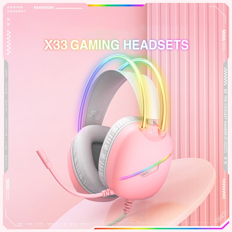 ONIKUMA X33 Head-mounted RGB Light E-Sports Gaming Headset, Cable Length: 2m(Pink) - Multimedia Headset by ONIKUMA | Online Shopping South Africa | PMC TechLife | Buy Now Pay Later Mobicred