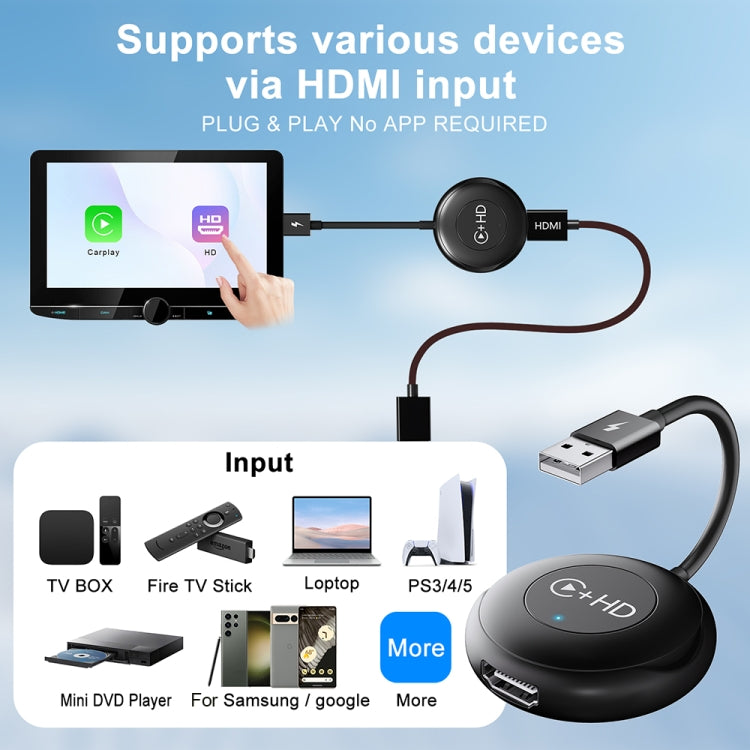 USB and HDMI Wired to Wireless CarPlay Auto Adapter, Specification:Round(Black) - free shipping - PMC Jewellery - Order now!