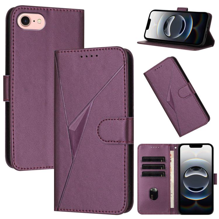 For iPhone 16e Triangle Pattern Buckle Clasp Leather Phone Case(Dark Purple) - iPhone 16e Cases by PMC TechLife | Online Shopping South Africa | PMC TechLife | Buy Now Pay Later Mobicred