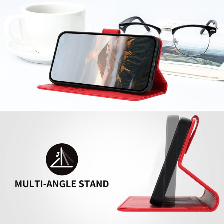 For iPhone 16e Triangle Pattern Buckle Clasp Leather Phone Case(Red) - iPhone 16e Cases by PMC TechLife | Online Shopping South Africa | PMC TechLife | Buy Now Pay Later Mobicred