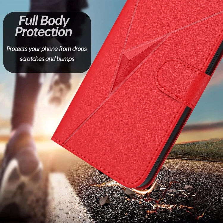 For iPhone 16e Triangle Pattern Buckle Clasp Leather Phone Case(Red) - iPhone 16e Cases by PMC TechLife | Online Shopping South Africa | PMC TechLife | Buy Now Pay Later Mobicred