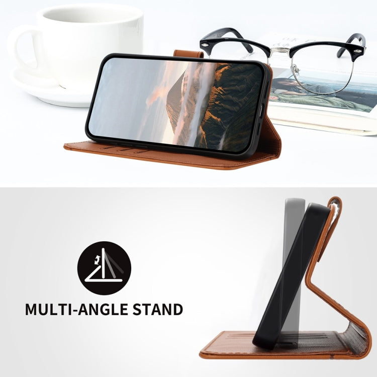 For iPhone 16e Triangle Pattern Buckle Clasp Leather Phone Case(Brown) - iPhone 16e Cases by PMC TechLife | Online Shopping South Africa | PMC TechLife | Buy Now Pay Later Mobicred