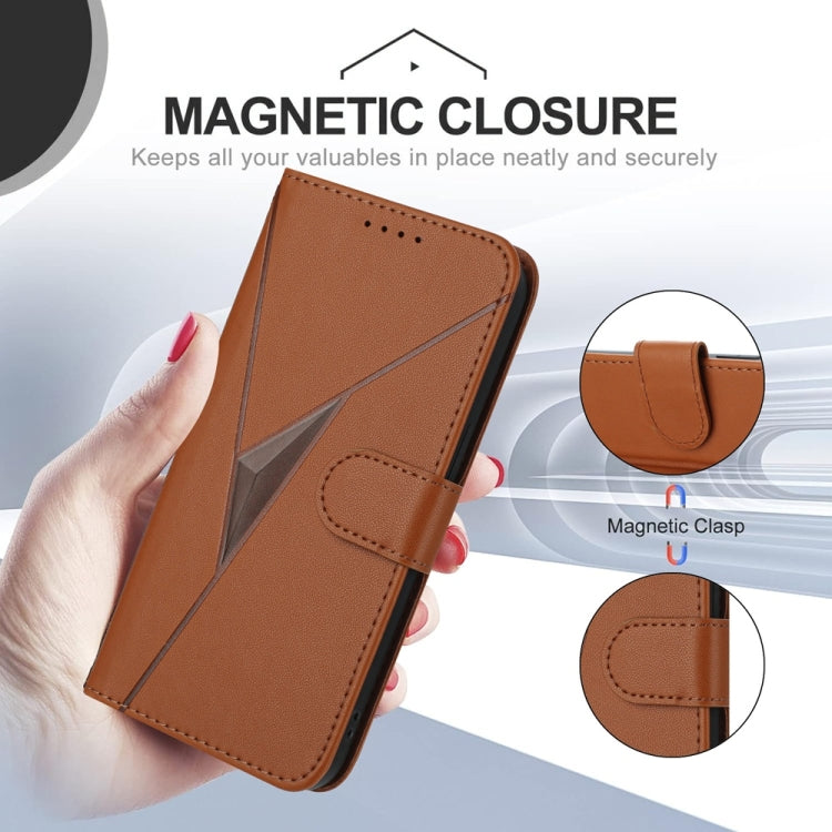 For iPhone 16e Triangle Pattern Buckle Clasp Leather Phone Case(Brown) - iPhone 16e Cases by PMC TechLife | Online Shopping South Africa | PMC TechLife | Buy Now Pay Later Mobicred
