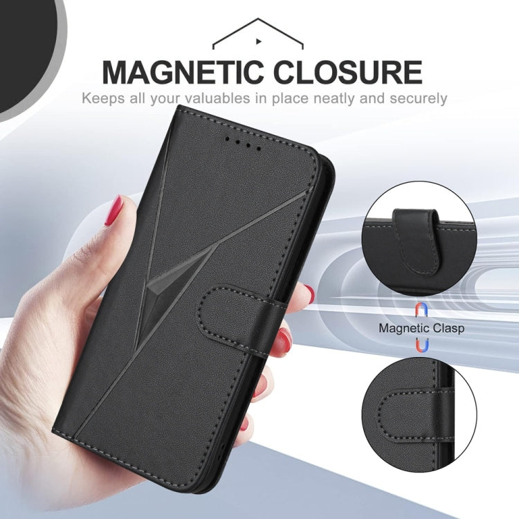 For iPhone 16e Triangle Pattern Buckle Clasp Leather Phone Case(Black) - iPhone 16e Cases by PMC TechLife | Online Shopping South Africa | PMC TechLife | Buy Now Pay Later Mobicred