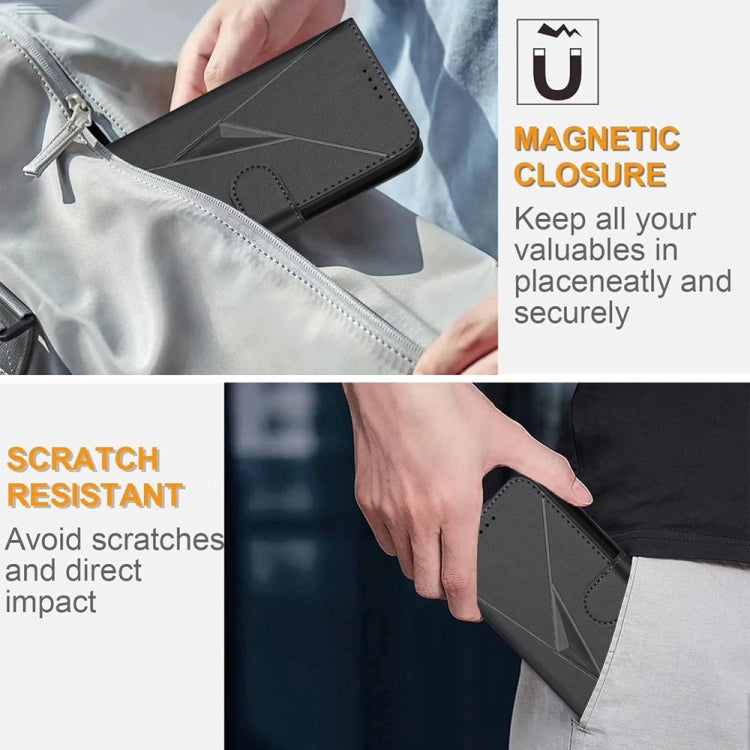 For iPhone 16e Triangle Pattern Buckle Clasp Leather Phone Case(Black) - iPhone 16e Cases by PMC TechLife | Online Shopping South Africa | PMC TechLife | Buy Now Pay Later Mobicred