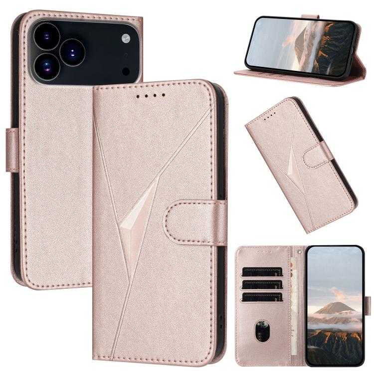 For iPhone 17 Pro Triangle Pattern Buckle Clasp Leather Phone Case(Rose Gold) - free shipping - PMc TechLife - Order now!