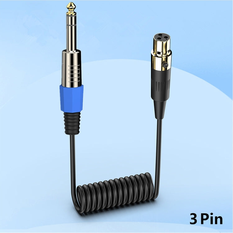 Mini 3 Pin XLR to 6.35mm Stereo Microphone Aux Audio Cable Coiled Adapter Cable, Length: 0.5m(Black) - Microphone Audio Cable & Connector by PMC TechLife | Online Shopping South Africa | PMC TechLife | Buy Now Pay Later Mobicred