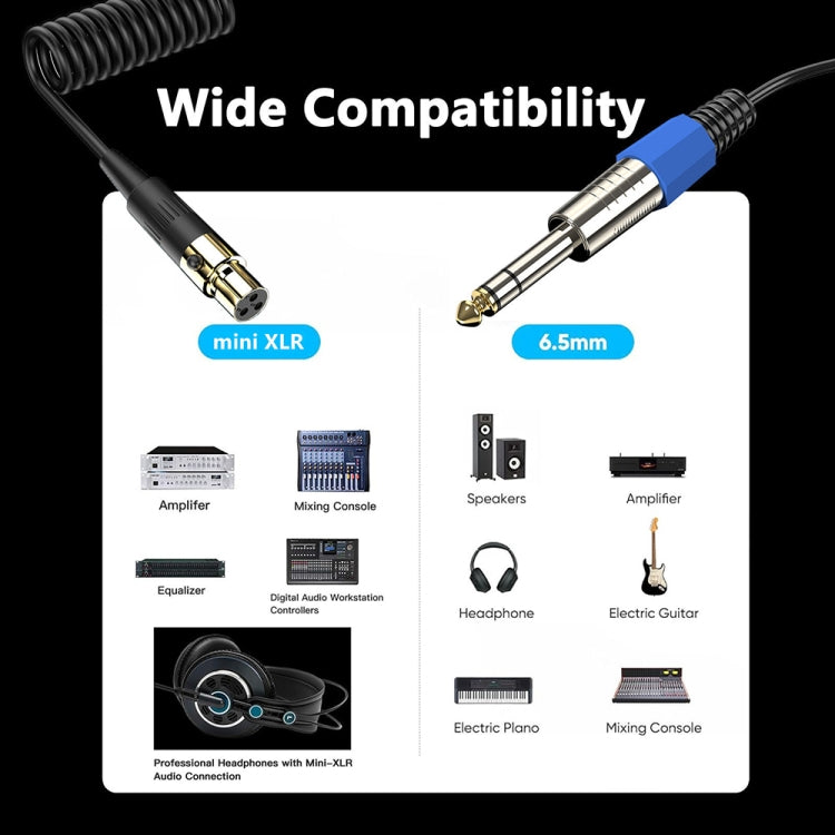 Mini 3 Pin XLR to 6.35mm Stereo Microphone Aux Audio Cable Coiled Adapter Cable, Length: 0.5m(Black) - Microphone Audio Cable & Connector by PMC TechLife | Online Shopping South Africa | PMC TechLife | Buy Now Pay Later Mobicred
