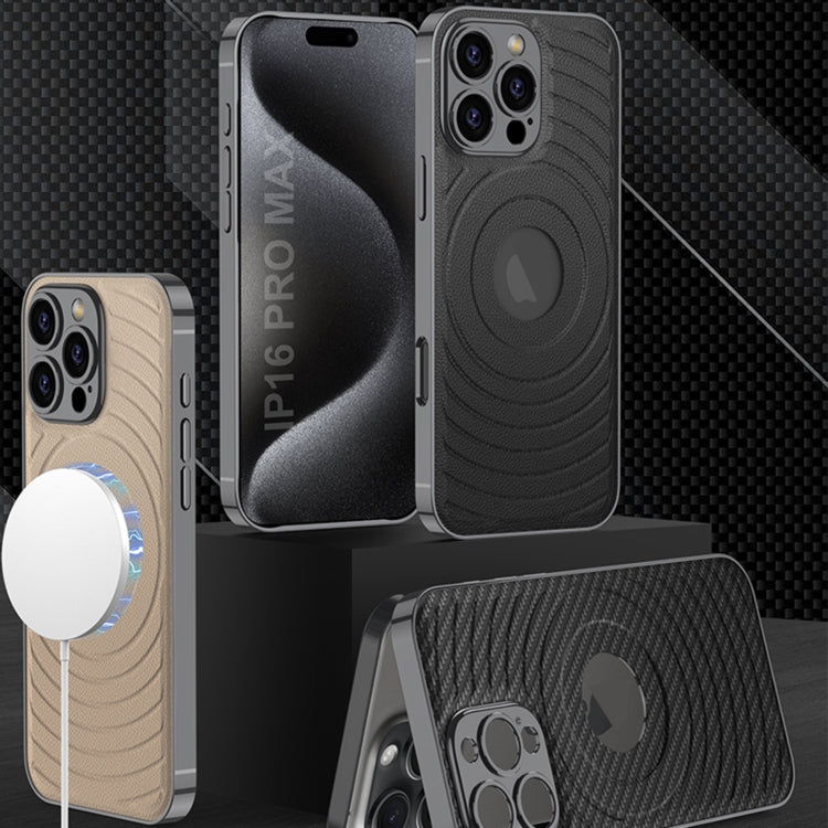 For iPhone 16 Pro Max GKK Plating Leather Wave MagSafe Phone Case(Carbon Fiber) - free shipping - PMC Jewellery - Order now!