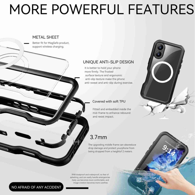 For iPhone 16 RedPepper IP68 Waterproof Triple-proof MagSafe Phone Case(Black) - iPhone 16 Cases by RedPepper | Online Shopping South Africa | PMC Jewellery | Buy Now Pay Later Mobicred