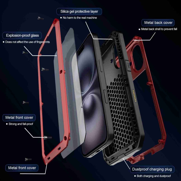 For iPhone 16 Plus RedPepper Triple-proof Metal Phone Case(Red) - free shipping - PMC Jewellery - Order now!