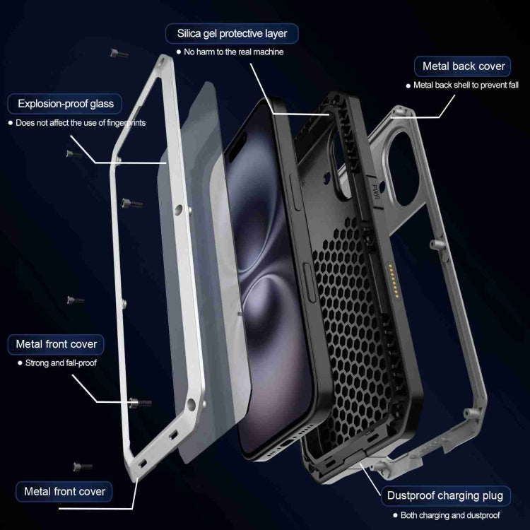 For iPhone 16 Plus RedPepper Triple-proof Metal Phone Case(Silver) - free shipping - PMC Jewellery - Order now!