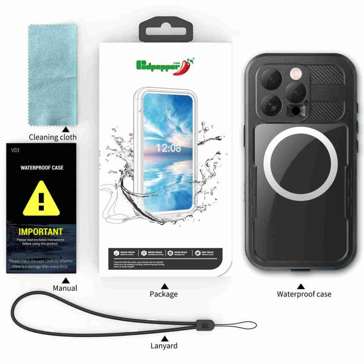 For iPhone 16 Pro RedPepper IP68 Waterproof Triple-proof MagSafe Phone Case(Black) - free shipping - PMC Jewellery - Order now!