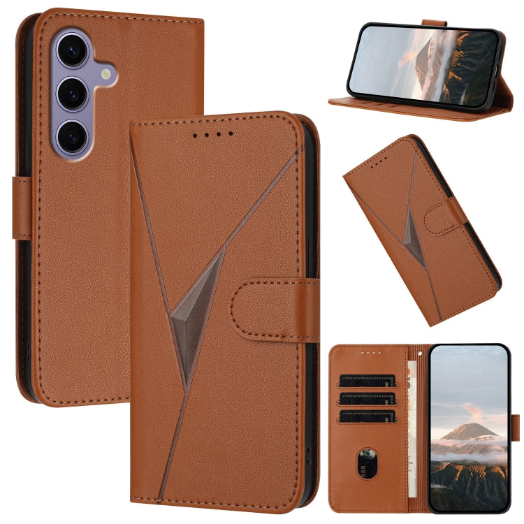 For Samsung Galaxy S25 5G Triangle Pattern Buckle Clasp Leather Phone Case(Brown) - Galaxy S25 5G Cases by PMC Jewellery | Online Shopping South Africa | PMC Jewellery | Buy Now Pay Later Mobicred