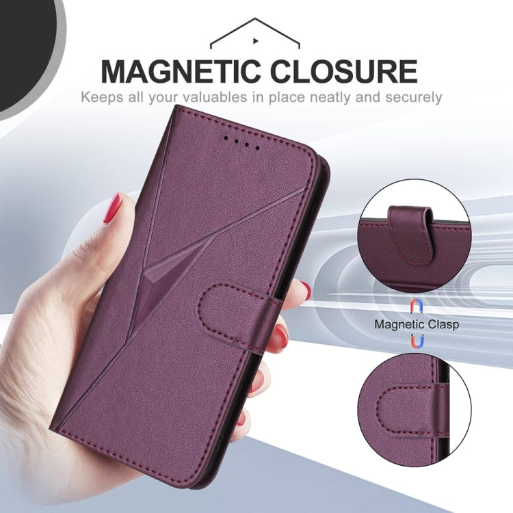 For Samsung Galaxy S25+ 5G Triangle Pattern Buckle Clasp Leather Phone Case(Dark Purple) - Galaxy S25+ 5G Cases by PMC Jewellery | Online Shopping South Africa | PMC Jewellery | Buy Now Pay Later Mobicred