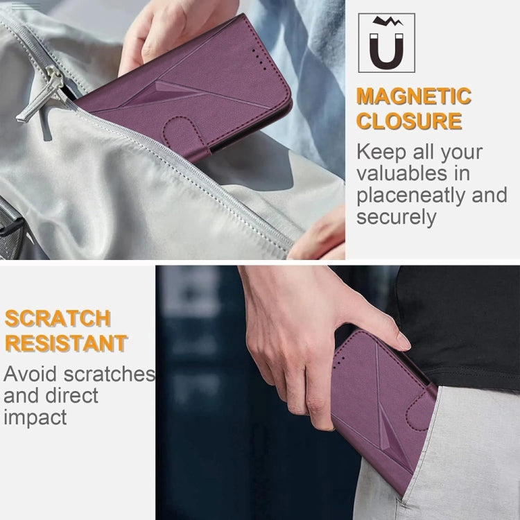 For Samsung Galaxy S25+ 5G Triangle Pattern Buckle Clasp Leather Phone Case(Dark Purple) - Galaxy S25+ 5G Cases by PMC Jewellery | Online Shopping South Africa | PMC Jewellery | Buy Now Pay Later Mobicred