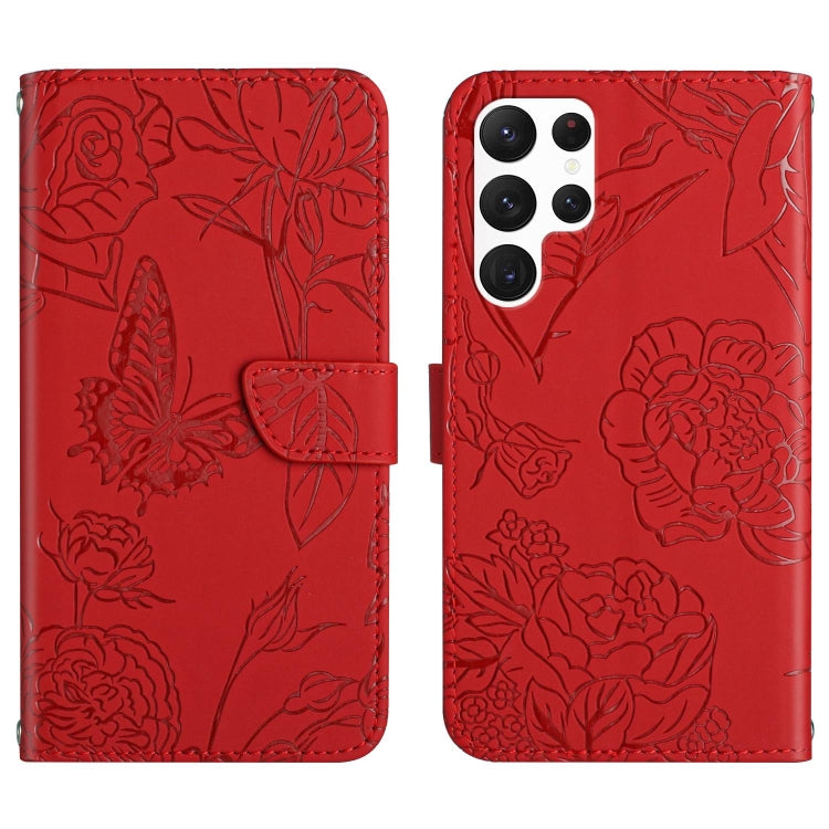 For Samsung Galaxy S25 Ultra 5G Skin Feel Butterfly Embossed Flip Leather Phone Case(Red) - Galaxy S25 Ultra 5G Cases by PMC Jewellery | Online Shopping South Africa | PMC Jewellery | Buy Now Pay Later Mobicred