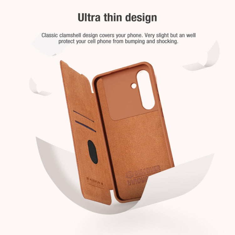 For Samsung Galaxy S24 FE 5G NILLKIN QIN Series Pro Sliding Camera Cover Design Leather Phone Case(Brown) - Galaxy S24 FE 5G Cases by NILLKIN | Online Shopping South Africa | PMC Jewellery | Buy Now Pay Later Mobicred