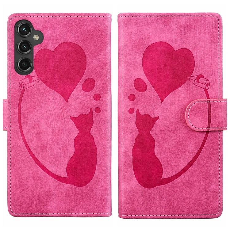 For Samsung Galaxy S25+ 5G Pen Heart Cat Embossed Leather Phone Case(Pink) - Galaxy S25+ 5G Cases by PMC Jewellery | Online Shopping South Africa | PMC Jewellery | Buy Now Pay Later Mobicred