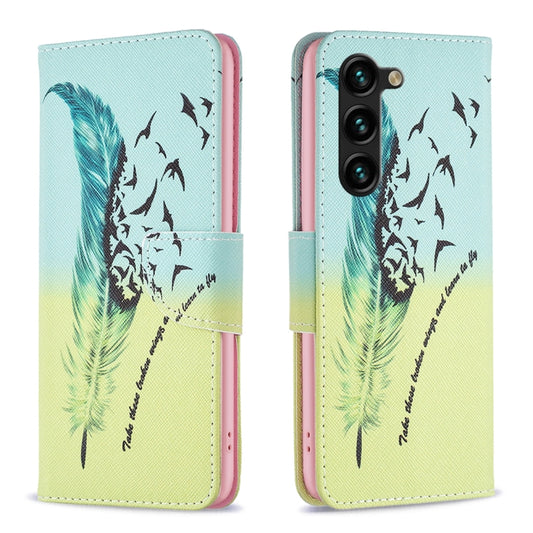 For Samsung Galaxy S25+ 5G Colored Drawing Pattern Leather Phone Case(Feather) - Galaxy S25+ 5G Cases by PMC Jewellery | Online Shopping South Africa | PMC Jewellery | Buy Now Pay Later Mobicred