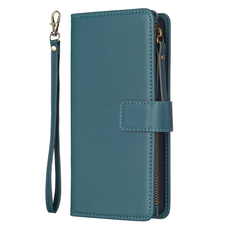 For Samsung Galaxy S25 5G 9 Card Slots Zipper Wallet Leather Flip Phone Case(Green) - Galaxy S25 5G Cases by PMC Jewellery | Online Shopping South Africa | PMC Jewellery | Buy Now Pay Later Mobicred