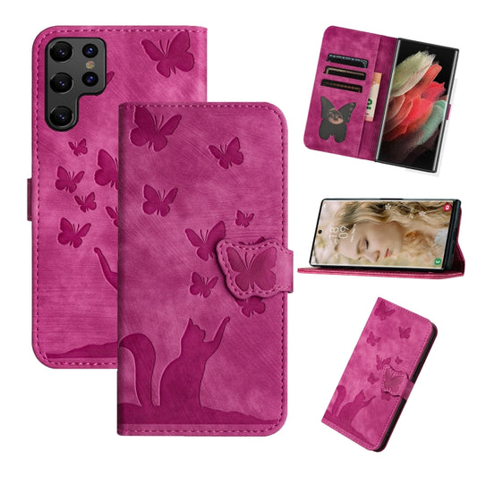 For Samsung Galaxy S25 Ultra 5G Butterfly Cat Embossing Flip Leather Phone Case(Pink) - Galaxy S25 Ultra 5G Cases by PMC Jewellery | Online Shopping South Africa | PMC Jewellery | Buy Now Pay Later Mobicred