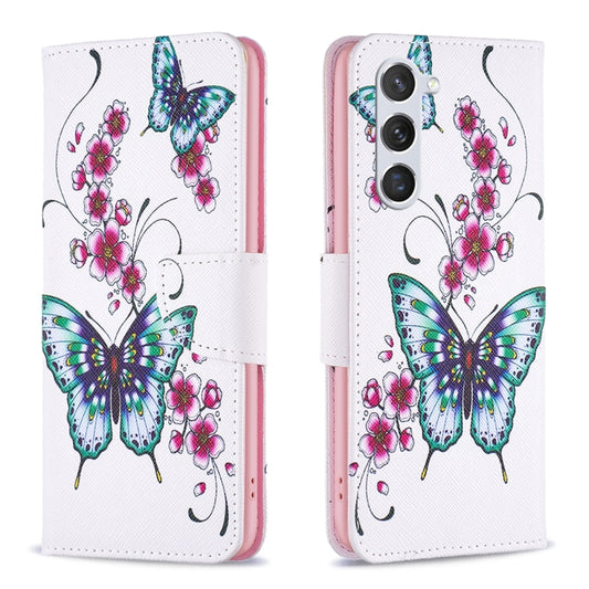 For Samsung Galaxy S25 5G Colored Drawing Pattern Leather Phone Case(Flowers Butterfly) - Galaxy S25 5G Cases by PMC Jewellery | Online Shopping South Africa | PMC Jewellery | Buy Now Pay Later Mobicred