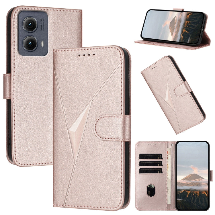 For Motorola Edge 5G 2024 Triangle Pattern Buckle Clasp Leather Phone Case(Rose Gold) - Motorola Cases by PMC Jewellery | Online Shopping South Africa | PMC Jewellery | Buy Now Pay Later Mobicred