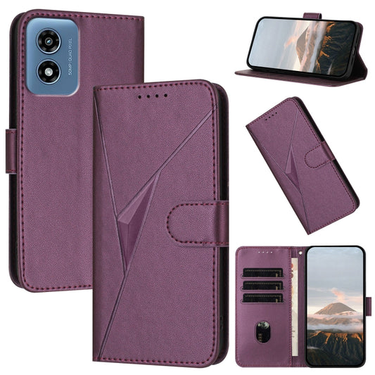 For Motorola Moto G Play 4G 2024 Triangle Pattern Buckle Clasp Leather Phone Case(Dark Purple) - Motorola Cases by PMC Jewellery | Online Shopping South Africa | PMC Jewellery | Buy Now Pay Later Mobicred