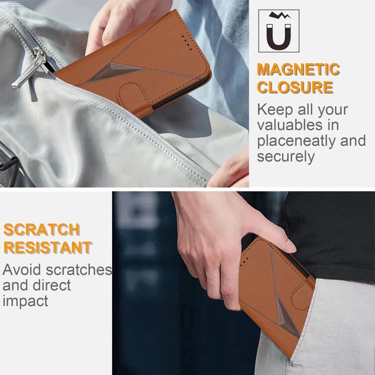 For Motorola Moto G Play 4G 2024 Triangle Pattern Buckle Clasp Leather Phone Case(Brown) - free shipping - PMC Jewellery - Order now!