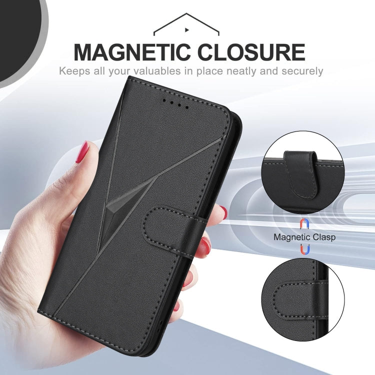 For Motorola Moto G Play 4G 2024 Triangle Pattern Buckle Clasp Leather Phone Case(Black) - Motorola Cases by PMC Jewellery | Online Shopping South Africa | PMC Jewellery | Buy Now Pay Later Mobicred