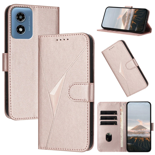 For Motorola Moto G Play 4G 2024 Triangle Pattern Buckle Clasp Leather Phone Case(Rose Gold) - Motorola Cases by PMC Jewellery | Online Shopping South Africa | PMC Jewellery | Buy Now Pay Later Mobicred