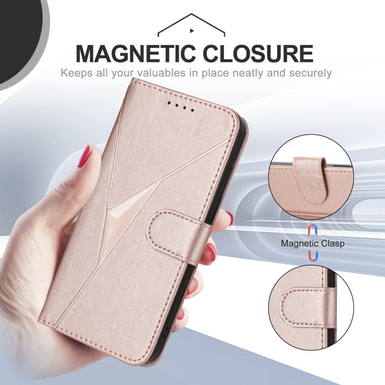 For Motorola Moto G Power 2024 Triangle Pattern Buckle Clasp Leather Phone Case(Rose Gold) - Motorola Cases by PMC Jewellery | Online Shopping South Africa | PMC Jewellery | Buy Now Pay Later Mobicred