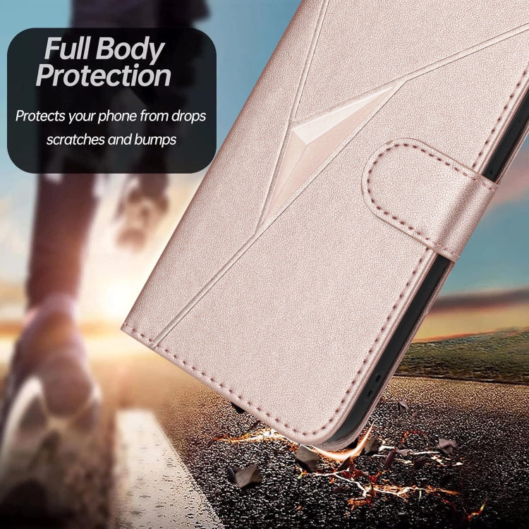 For Motorola Moto G Power 2024 Triangle Pattern Buckle Clasp Leather Phone Case(Rose Gold) - Motorola Cases by PMC Jewellery | Online Shopping South Africa | PMC Jewellery | Buy Now Pay Later Mobicred