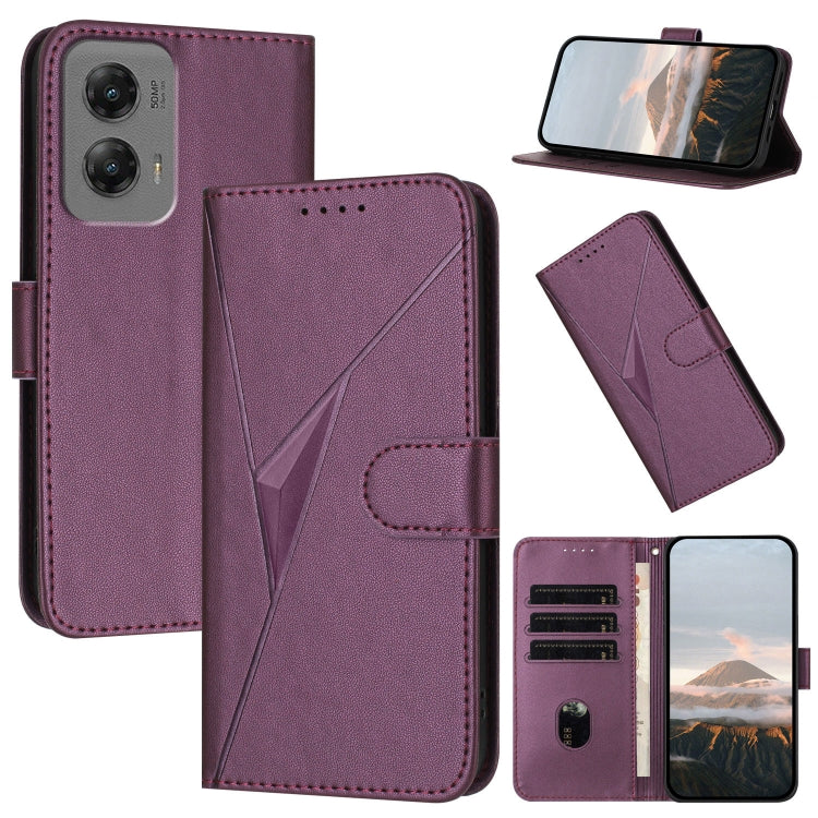 For Motorola Moto G Stylus 2024 Triangle Pattern Buckle Clasp Leather Phone Case(Dark Purple) - Motorola Cases by PMC Jewellery | Online Shopping South Africa | PMC Jewellery | Buy Now Pay Later Mobicred