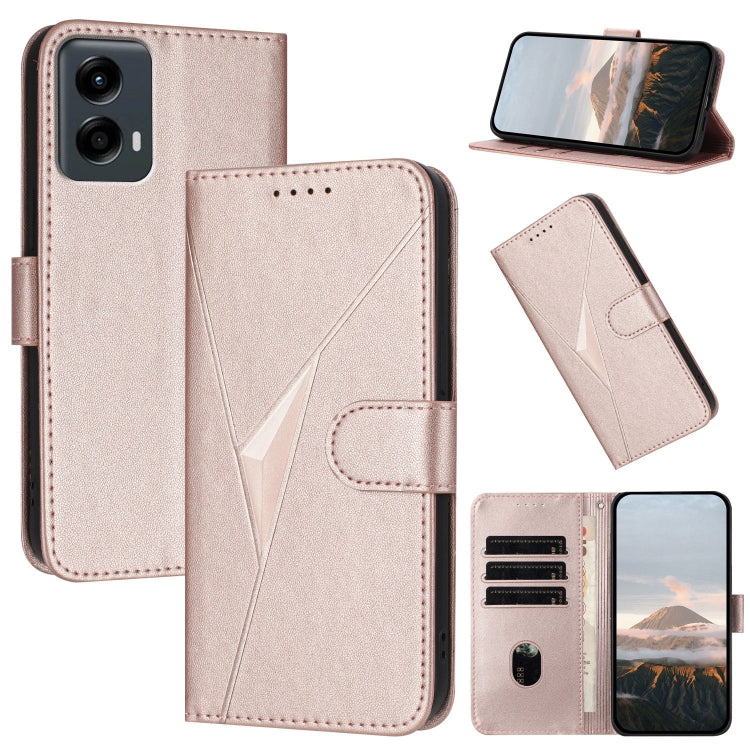 For Motorola Moto G 5G 2024 Triangle Pattern Buckle Clasp Leather Phone Case(Rose Gold) - Motorola Cases by PMC Jewellery | Online Shopping South Africa | PMC Jewellery | Buy Now Pay Later Mobicred