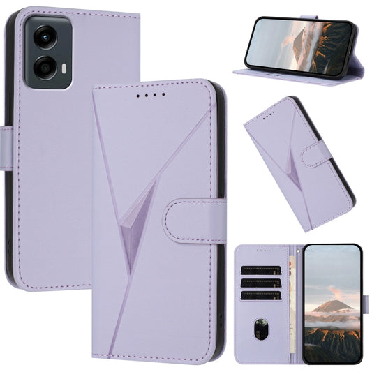 For Motorola Moto G 5G 2024 Triangle Pattern Buckle Clasp Leather Phone Case(Light Purple) - Motorola Cases by PMC Jewellery | Online Shopping South Africa | PMC Jewellery | Buy Now Pay Later Mobicred