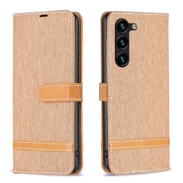 For Samsung Galaxy S25+ 5G Color Block Denim Texture Leather Phone Case(Brown) - Galaxy S25+ 5G Cases by PMC Jewellery | Online Shopping South Africa | PMC Jewellery | Buy Now Pay Later Mobicred