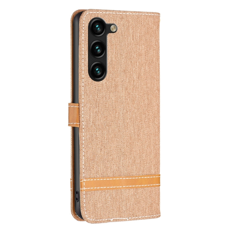 For Samsung Galaxy S25+ 5G Color Block Denim Texture Leather Phone Case(Brown) - Galaxy S25+ 5G Cases by PMC Jewellery | Online Shopping South Africa | PMC Jewellery | Buy Now Pay Later Mobicred