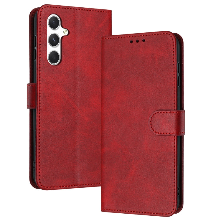 For Samsung Galaxy S25 / S24 5G Solid Calf Texture Flip Leather Phone Case(Red) - Galaxy S25 5G Cases by PMC Jewellery | Online Shopping South Africa | PMC Jewellery | Buy Now Pay Later Mobicred