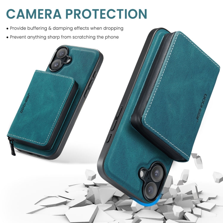 For iPhone 16 Plus JEEHOOD J02 Magnetic Zipper Horizontal Flip Leather Phone Case(Blue) - free shipping - PMC Jewellery - Order now!