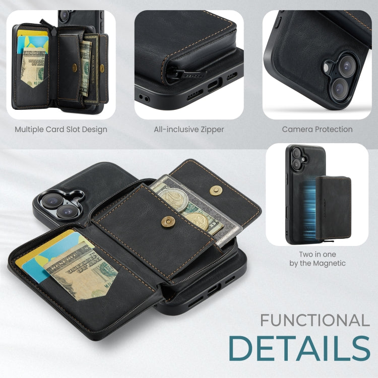 For iPhone 16 JEEHOOD J02 Magnetic Zipper Horizontal Flip Leather Phone Case(Black) - free shipping - PMC Jewellery - Order now!