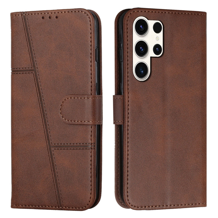 For Samsung Galaxy S25 Ultra 5G Stitching Calf Texture Buckle Leather Phone Case(Brown) - Galaxy S25 Ultra 5G Cases by PMC Jewellery | Online Shopping South Africa | PMC Jewellery | Buy Now Pay Later Mobicred