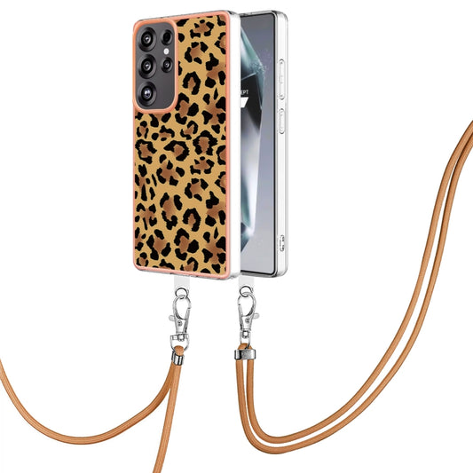 For Samsung Galaxy S25 Ultra 5G Electroplating Dual-side IMD Phone Case with Lanyard(Leopard Print) - Galaxy S25 Ultra 5G Cases by PMC Jewellery | Online Shopping South Africa | PMC Jewellery | Buy Now Pay Later Mobicred