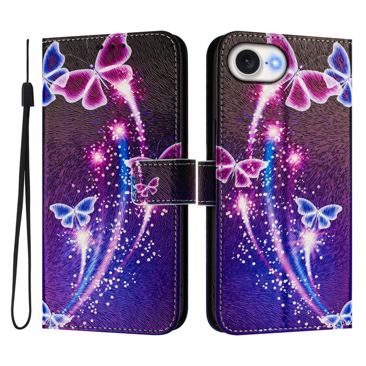 For iPhone 16e Art Colored Drawing Pattern Leather Phone Case(Fireworks butterfly) - free shipping - PMC TechLife - Order now!
